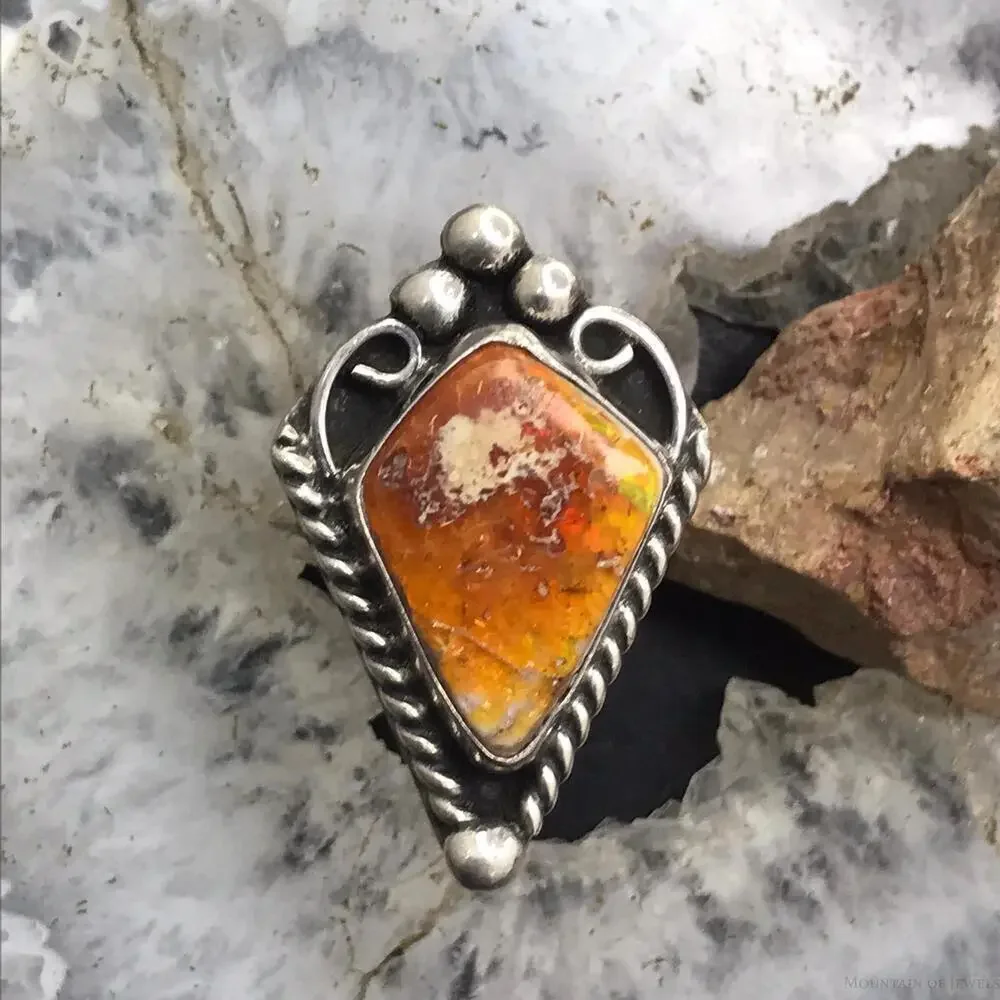 Vintage Native American Sterling Kite Carnelian Decorated Ring Size 8 For Women